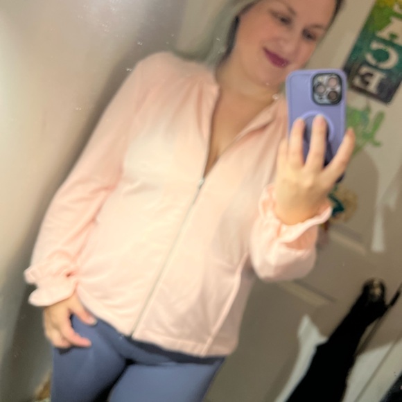 PALE PINK H BY HALSTON COTTON KNIT JERSEY COMFORTABLE JACKET M EUC TOO CUTE - Picture 1 of 11